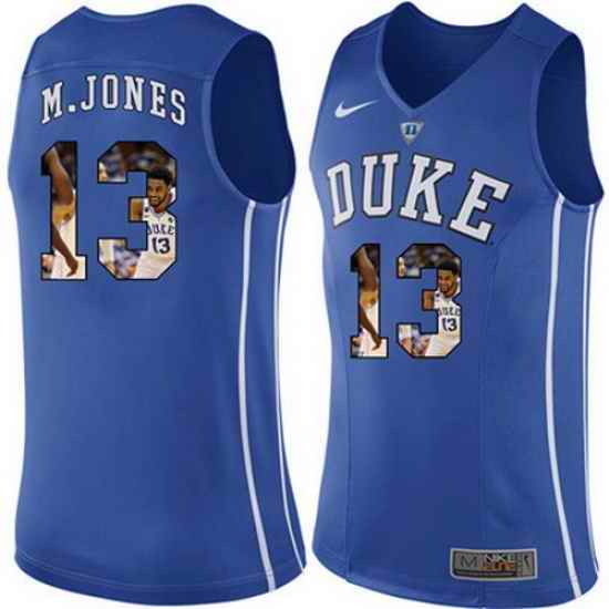 Duke Blue Devils 13 Matt Jones Blue With Portrait Print College Basketball Jersey2
